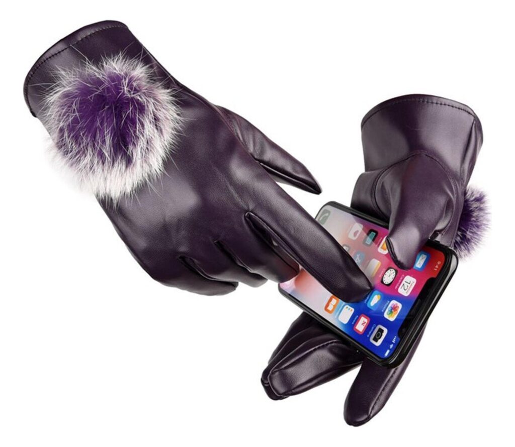 Guantes De Piel Sintetica Con Táctil - Lila - Pompon