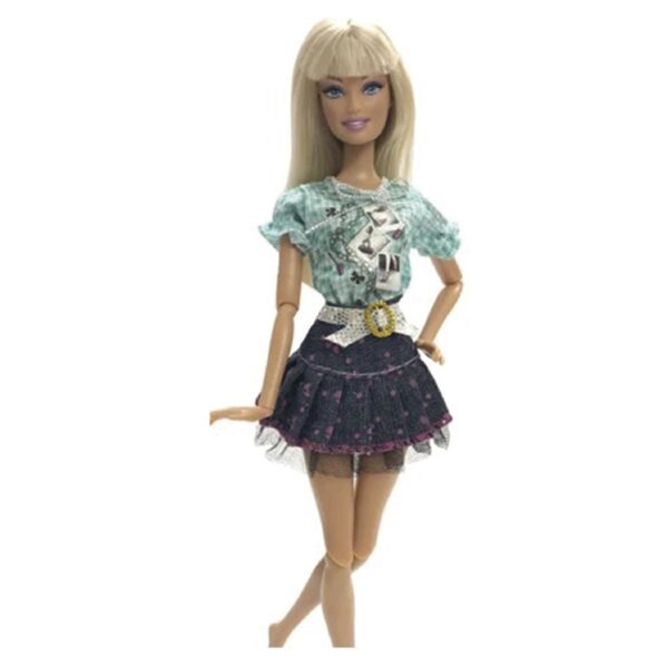 Ropa para Muñeca - Polera Celeste - Falda Azul