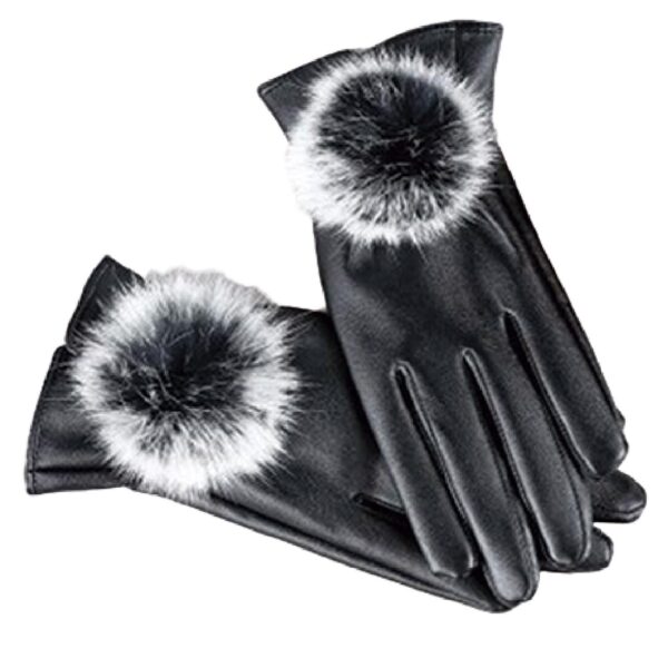 Guantes De Piel Sintetica Con Táctil - Negro - Pompon
