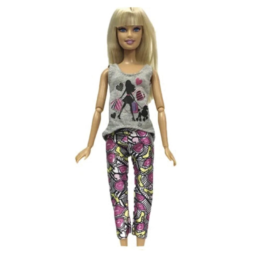 Ropa para Muñeca - Polera Gris - Pantalón Floreado