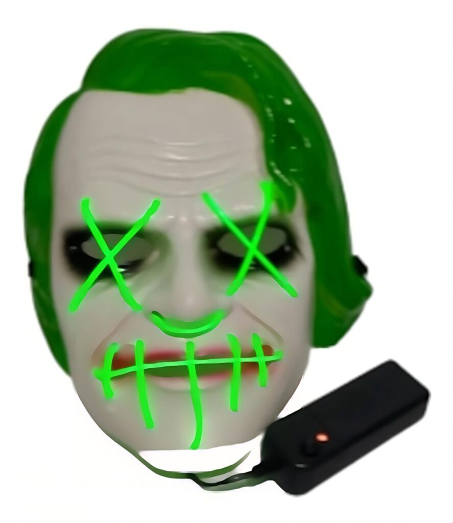 Mascara Halloween Joker Guasón - Luces Led Neón - Verde