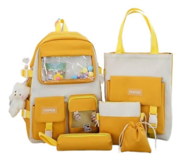Mochila De Colegio Kawaii Harajuku - 5 Piezas - Amarilla