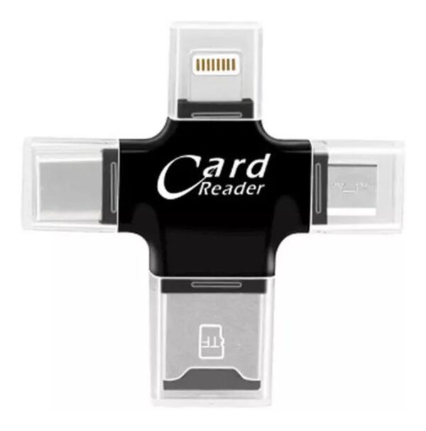 Lector De Tarjeta - 4 En 1 Negra Otg - Tipo C - Ios