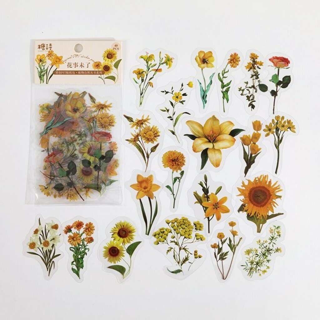 40 Sticker Scrapbook Diseños - Flores - Amarillas