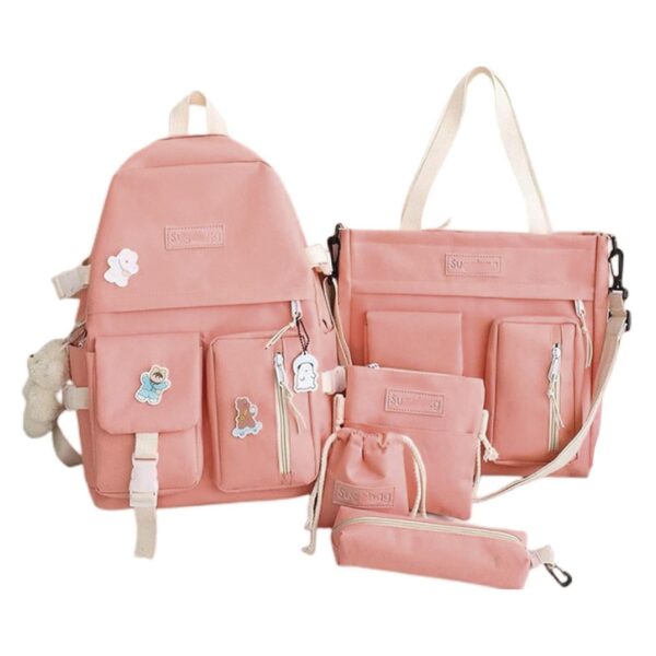 Mochila De Colegio Kawaii Harajuku - 5 Piezas - Rosada