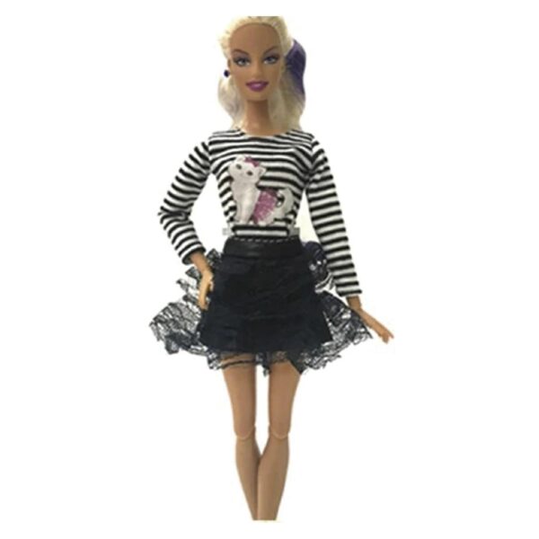 Ropa para Muñeca - Polera Rayas - Falda Negra