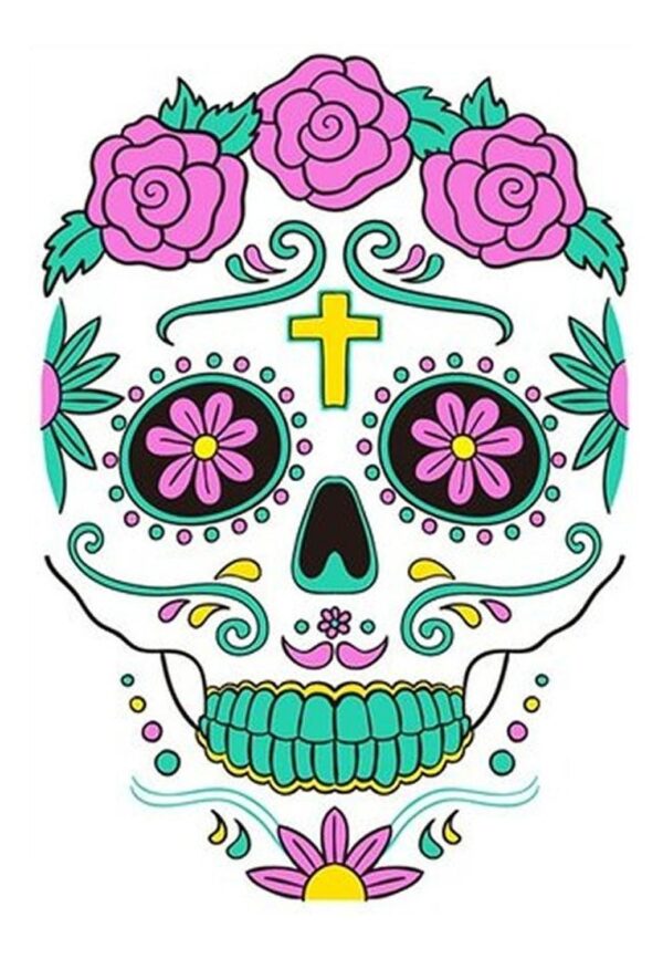 Tatoo - Catrina - Fluorecente - Flores