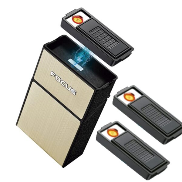 Cigarrera Con Encendedor On Top Dorada + 2 Repuestos