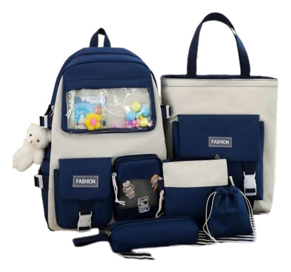 Mochila De Colegio Kawaii Harajuku - 5 Piezas - Azul
