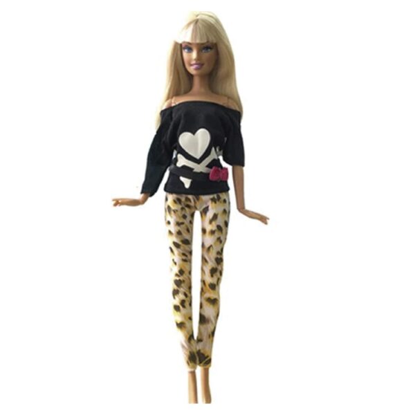 Ropa para Muñeca - Polera Negra - Pantalón Animal Print