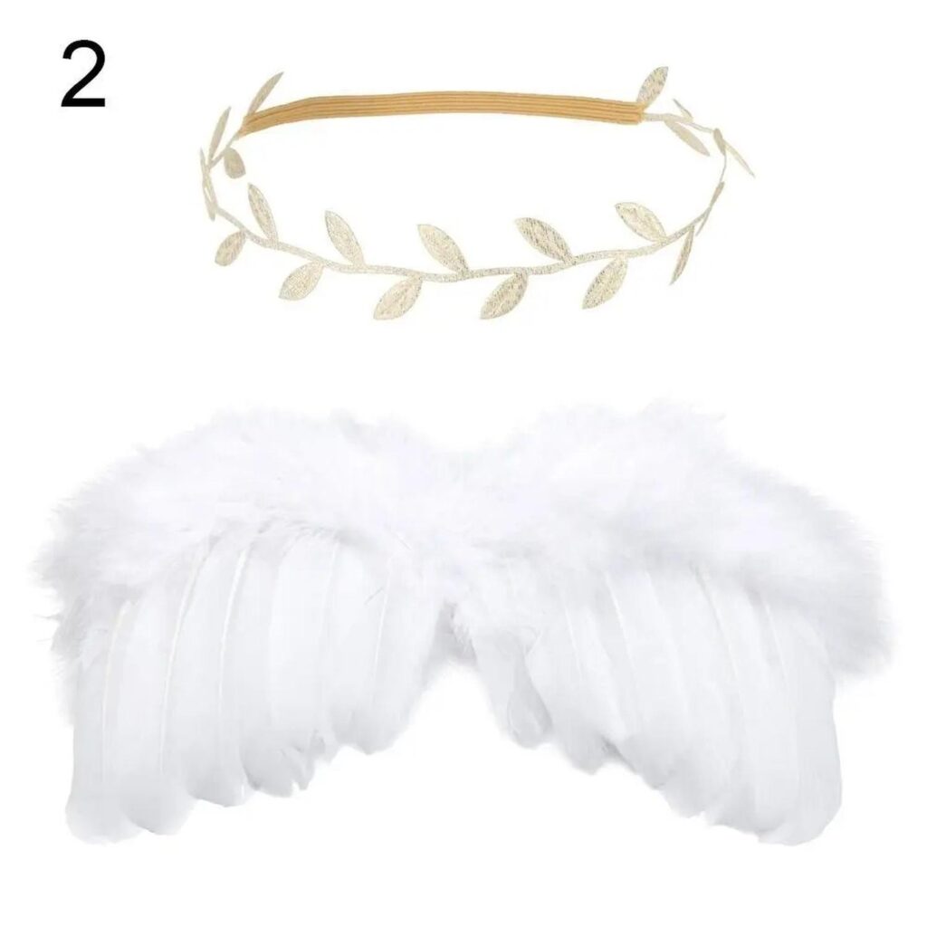 Alas de Angel de Plumas - Blancas - Diadema hojas - Dorada