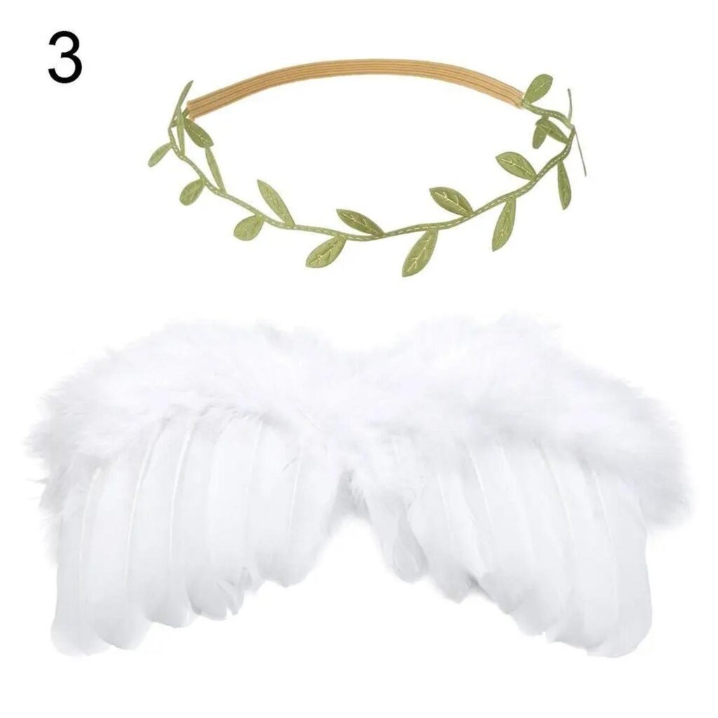 Alas de Angel de Plumas - Blancas - Diadema hojas - Verde