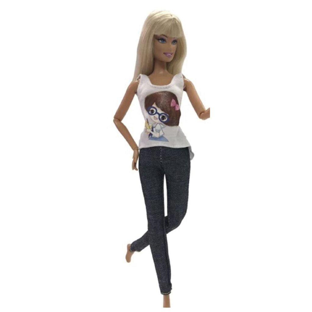 Ropa para Muñeca - Polera Blanca - Pantalón Azul