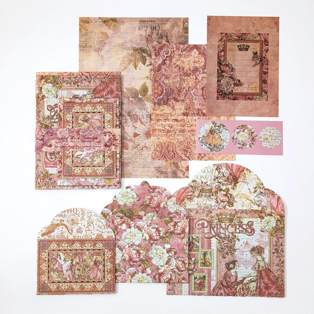 Carta Y Sobres Scrap Vintage - Rosa - Modelo F - 10 X 15 Cm