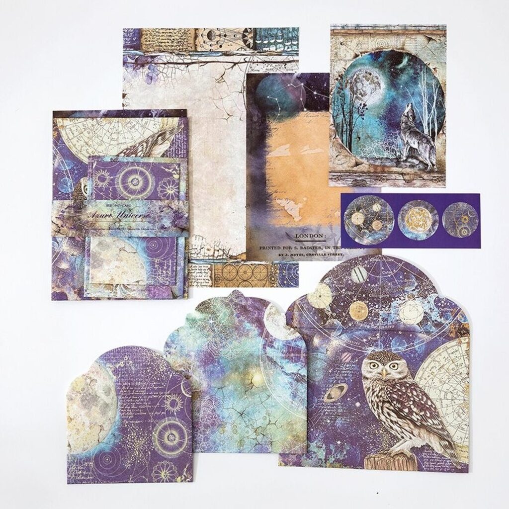 Carta Y Sobres Scrap Vintage - Azul - Modelo E - 10 X 15 Cm