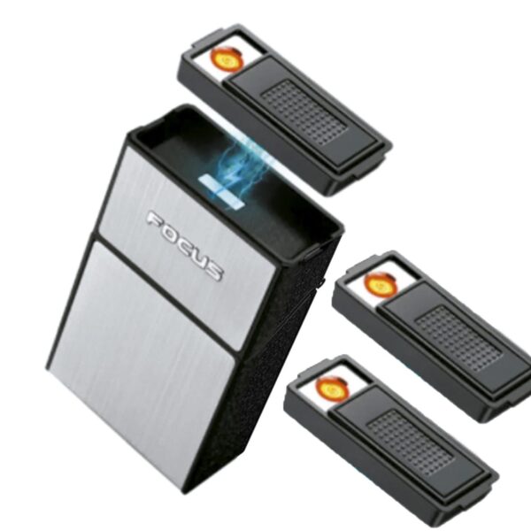 Cigarrera Con Encendedor On Top Plateada + 2 Repuestos