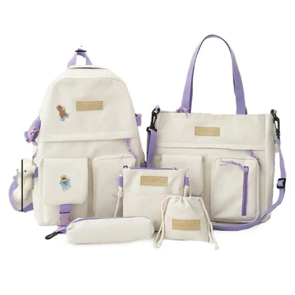 Mochila De Colegio Kawaii Harajuku - 5 Piezas - Morada